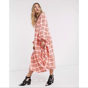 ASOS DESIGN textured midi V neck swing dress